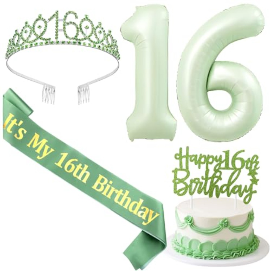 Birthday Sash Glitter - Birthday Decorations for Girls Sage Green,