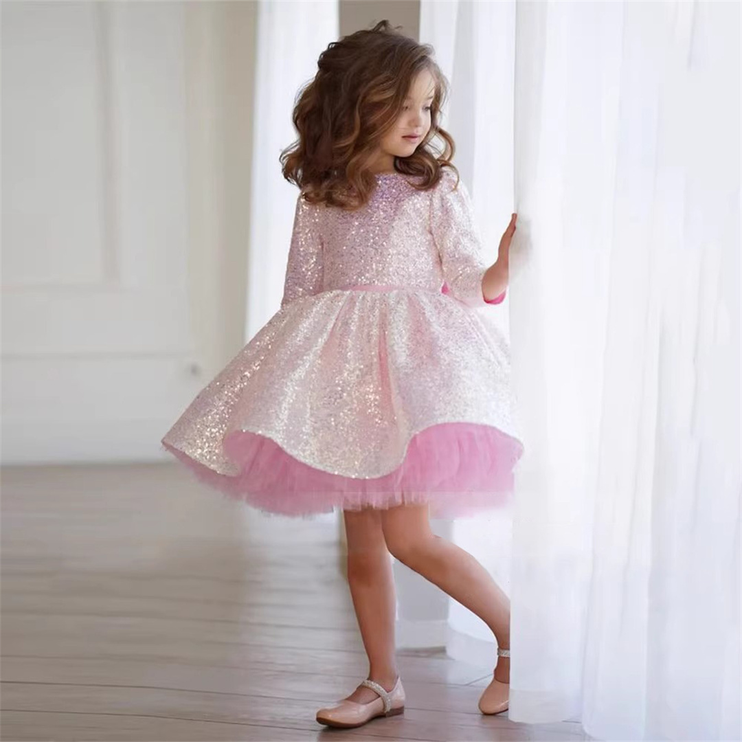 Glitter Pink Girl Dress Knee L - مراجعة Birthday Sash Glitter وسعره