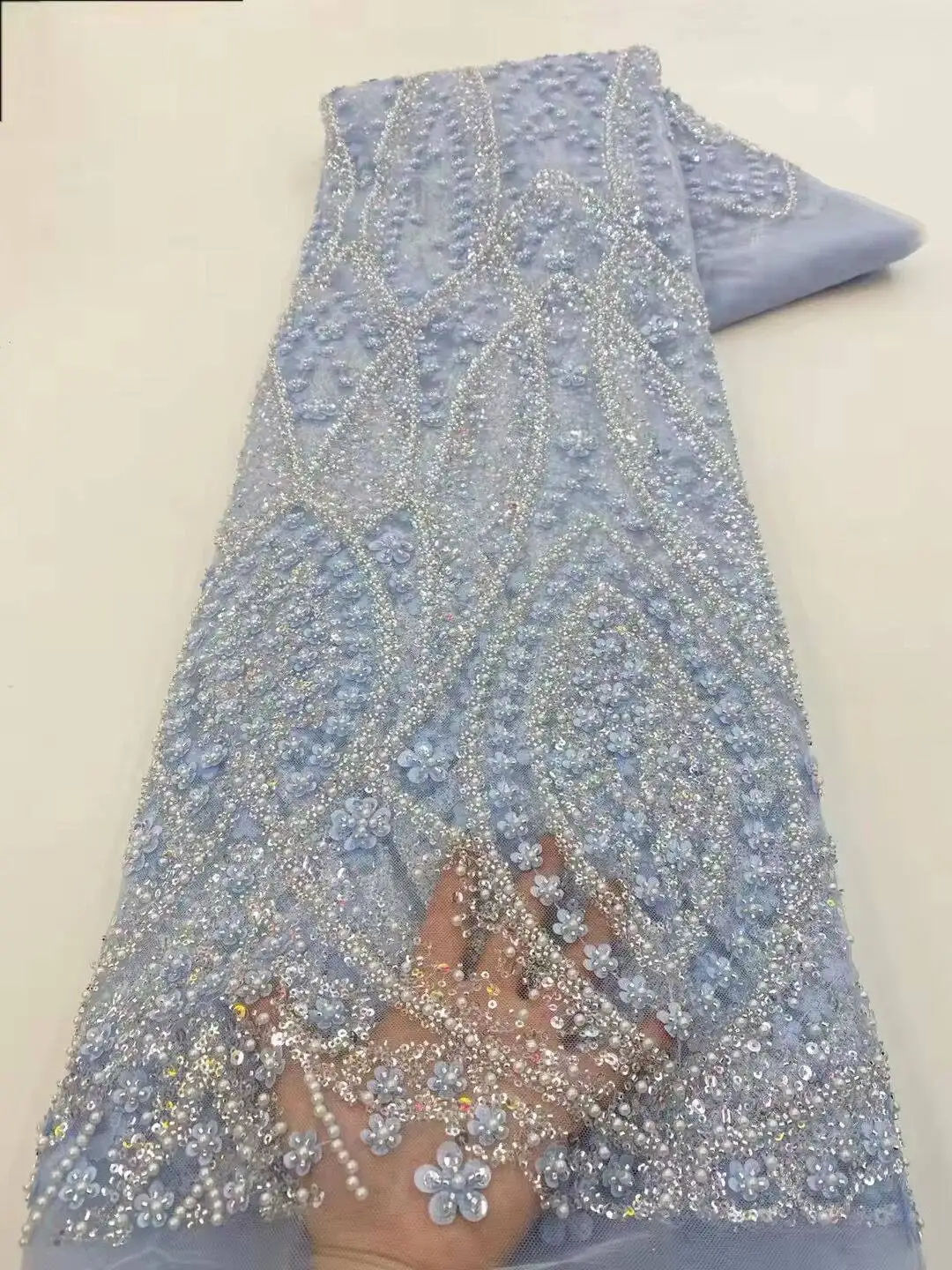 Sky Blue African Beaded Tulle  - مراجعة Glitter Tablecloth وسعره