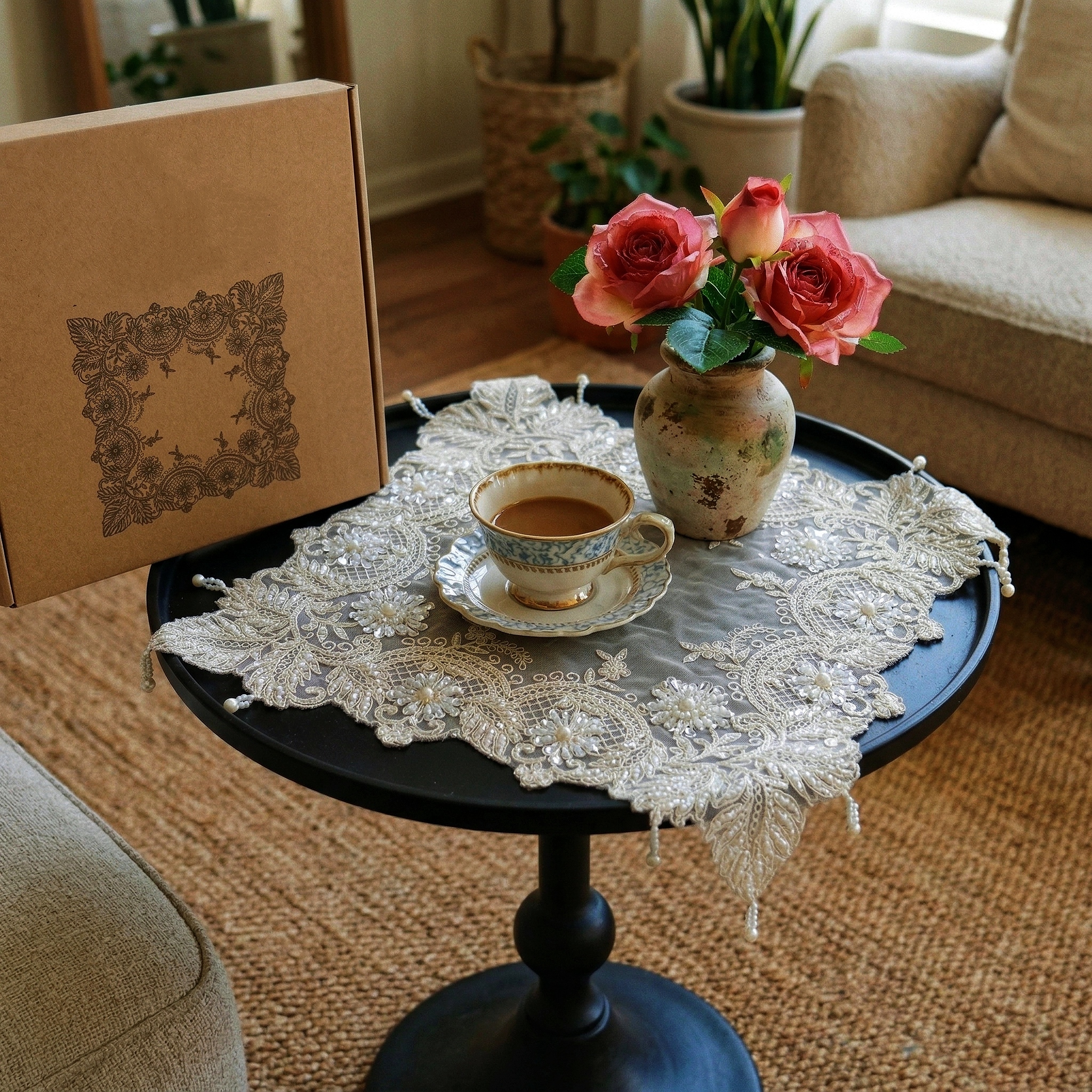 2pcs Leaf Shape Placemats Set  - مراجعة Glitter Tablecloth وسعره
