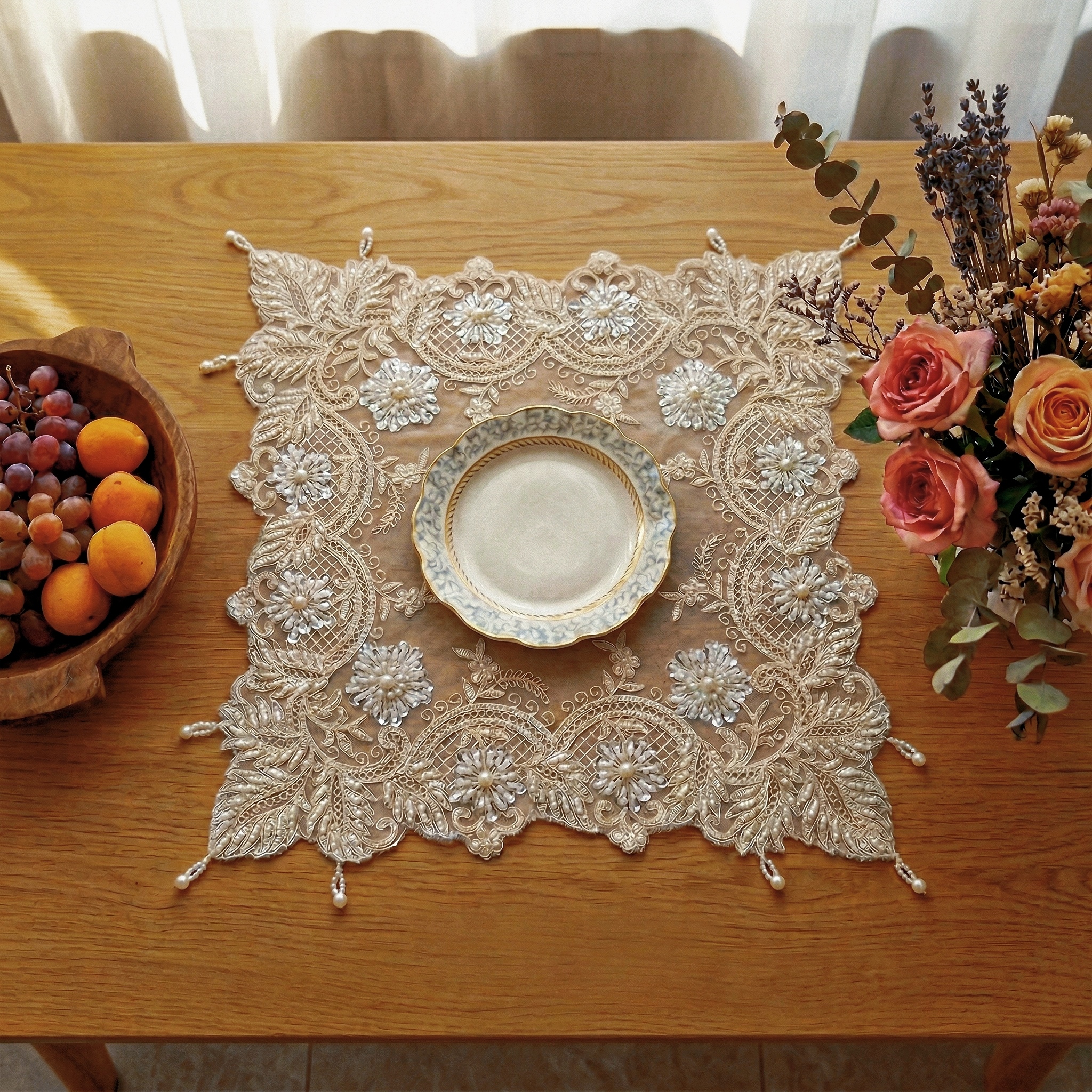 2pcs Leaf Shape Placemats Set  - مراجعة Glitter Tablecloth وسعره