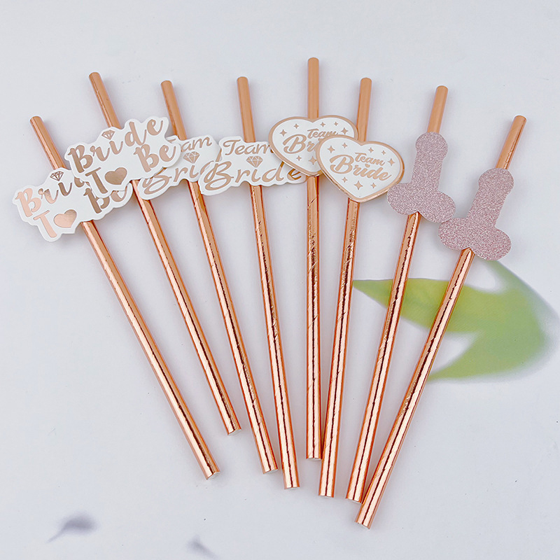 10pcs Team Bride Rose Gold Str - مراجعة Paper Straw Color وسعره