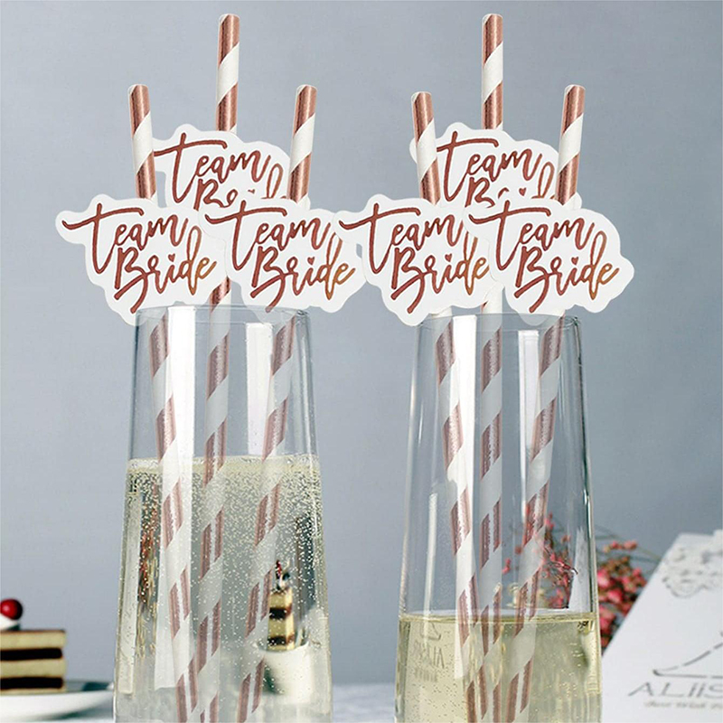 10pcs Team Bride Rose Gold Str - مراجعة Paper Straw Color وسعره