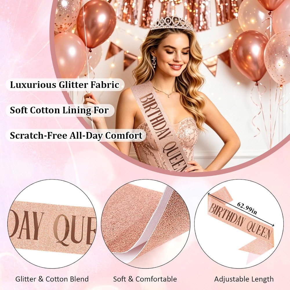 Rose Gold Birthday Queen Sash  - مراجعة Birthday Sash Glitter وسعره