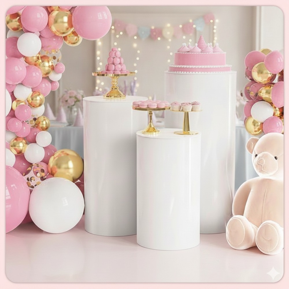 3/5Pcs White Cylinder Pedestal - مراجعة Dessert Table Backdrop وسعره