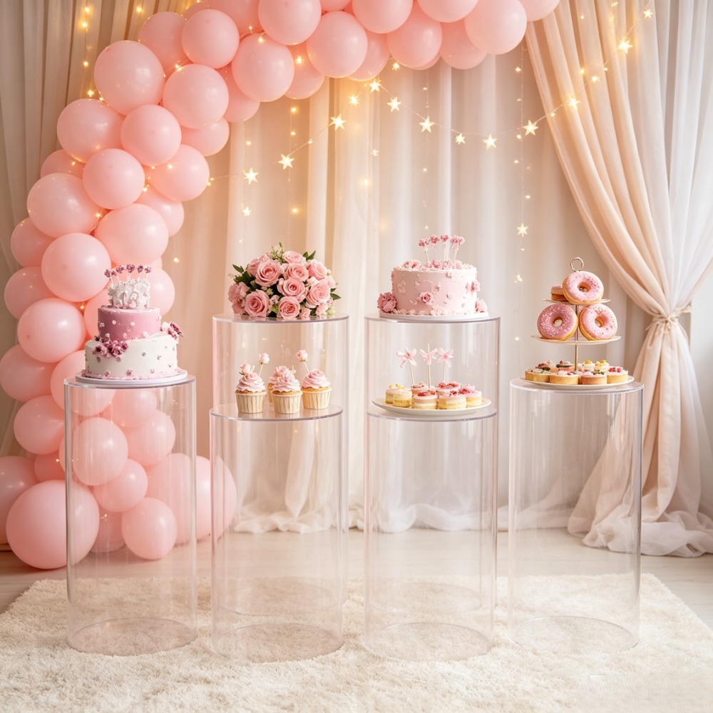 3/5Pcs White Cylinder Pedestal - مراجعة Dessert Table Backdrop وسعره