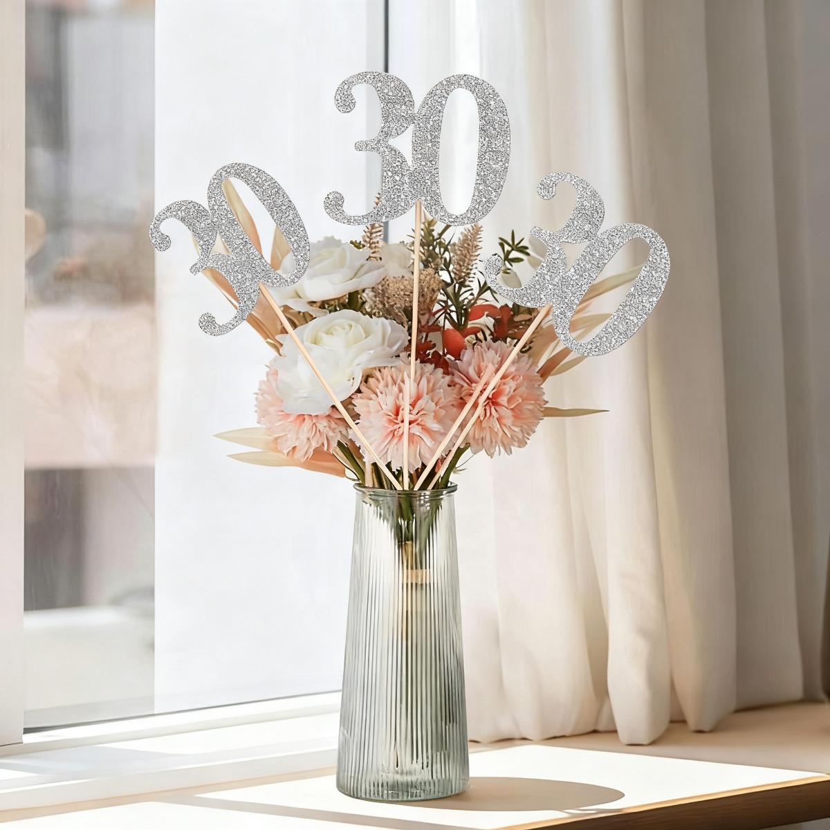 9pcs Silver Glitter 30th Birth - مراجعة Centerpiece Stick وسعره