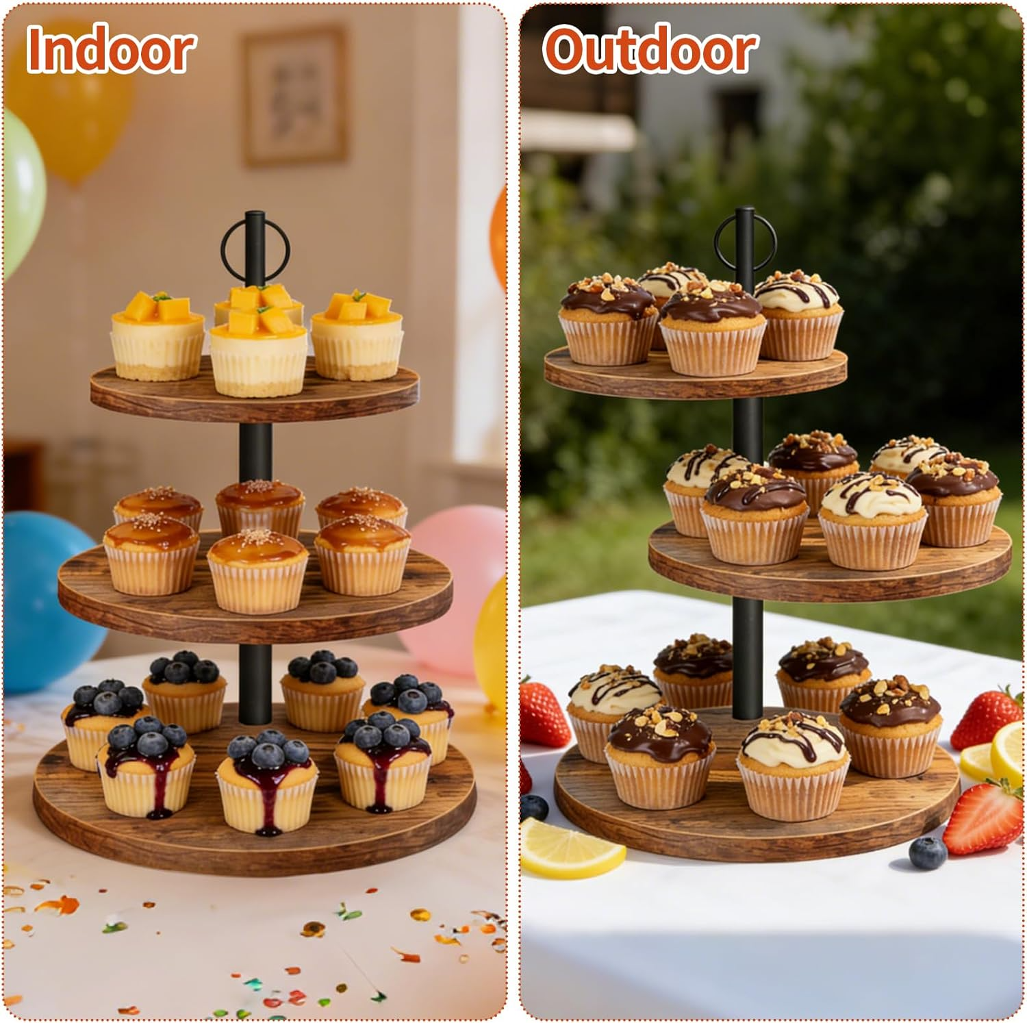 3-Tier Rustic Wood Cupcake Sta - مراجعة Cupcake Stand Tier وسعره