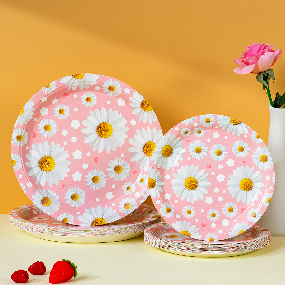 Pink Daisy Print Disposable Pa - مراجعة Event & Party Supply وسعره