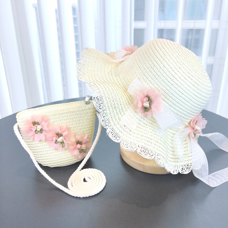 Girls 2pcs Straw Hat Solid Col - مراجعة Paper Straw Color وسعره