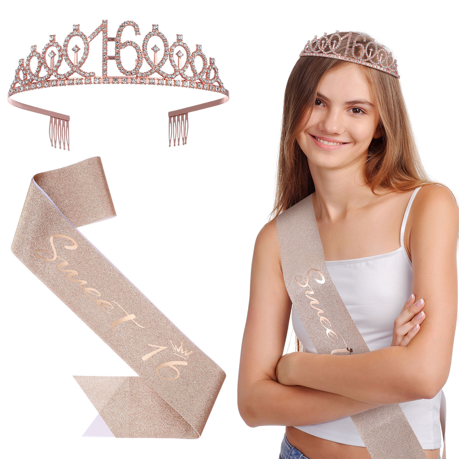 1Set Glittering Birthday Tiara - مراجعة Birthday Sash Glitter وسعره