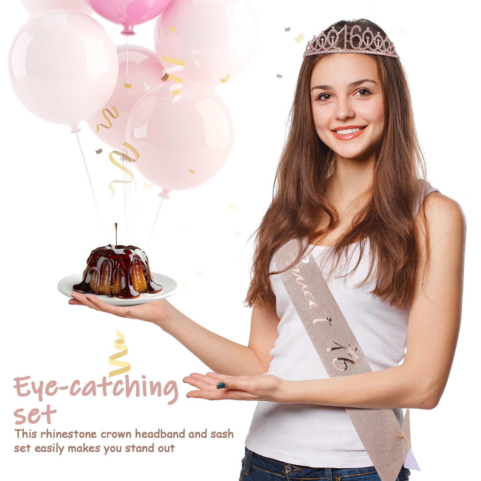 1Set Glittering Birthday Tiara - مراجعة Birthday Sash Glitter وسعره